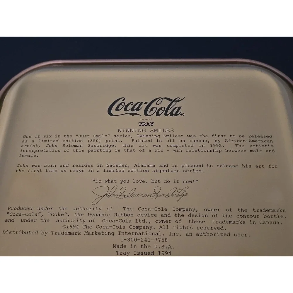 Vintage 1994 Coca Cola Tray Winning Smiles John Solomon‎